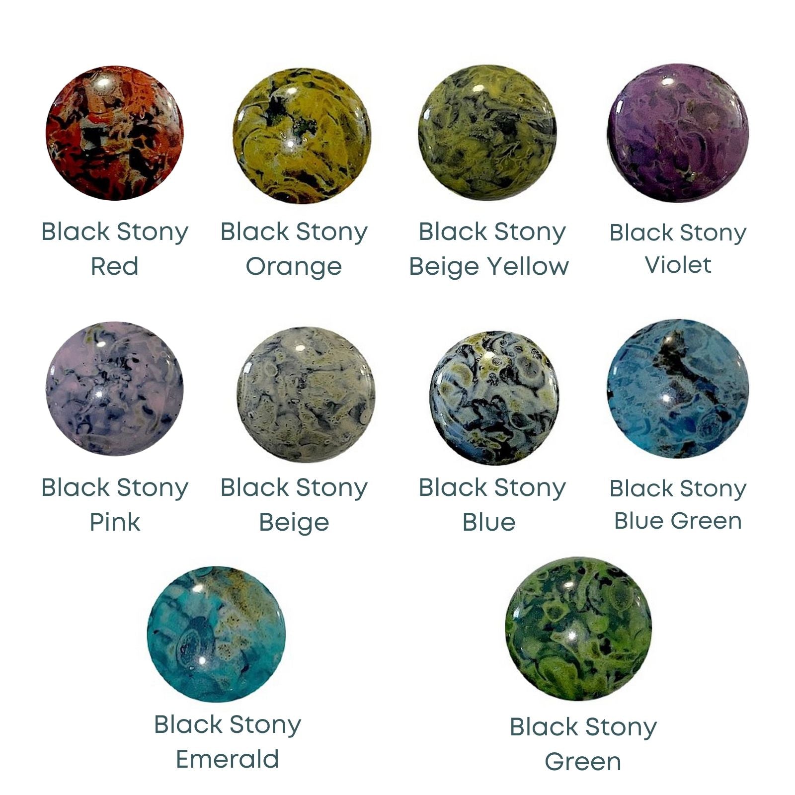 Cabochons par Puca, 18mm, Black Stony, 1 pc & 4pcs