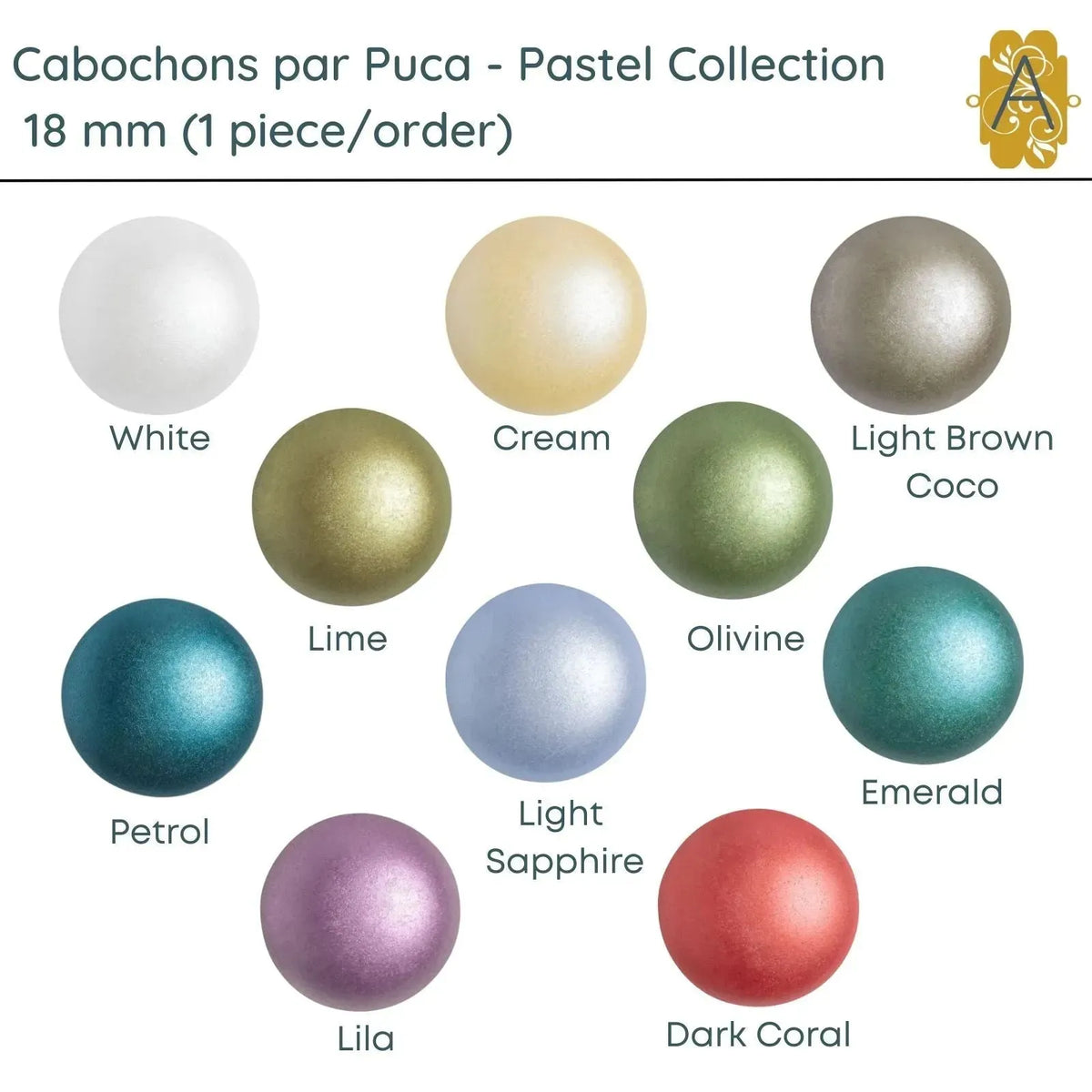 Cabochons par Puca, 18mm, Pastel Collection, 10 Colors - The Argus Collection