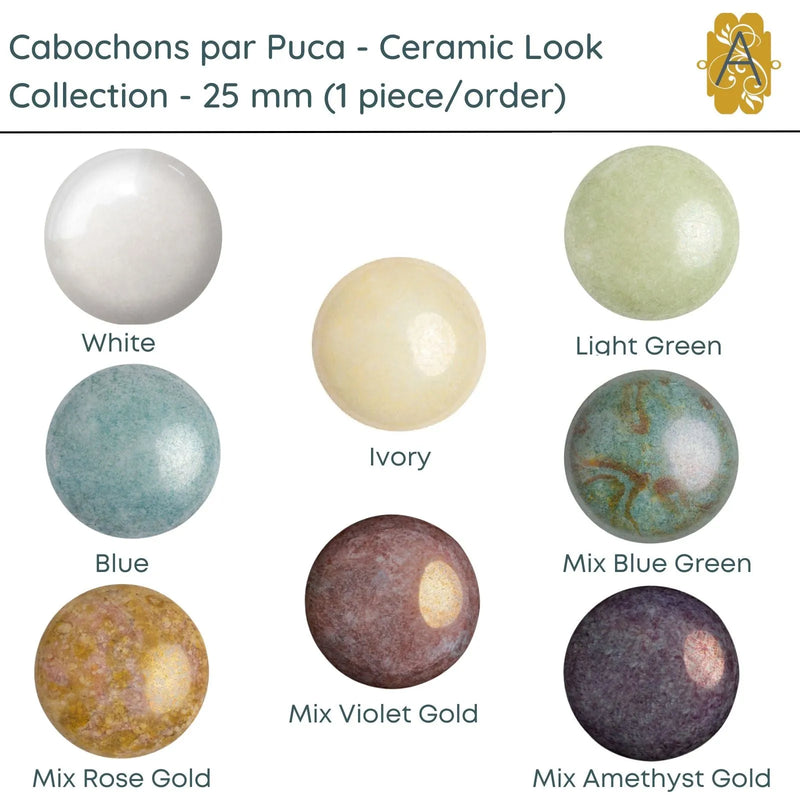 Cabochons par Puca, 25mm, Ceramic Collection, 8 Colors - The Argus Collection