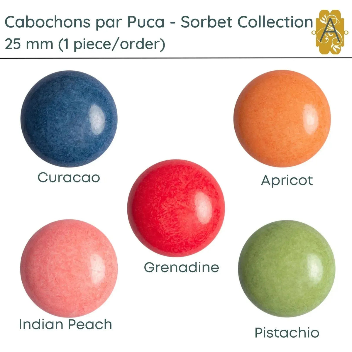 Cabochons par Puca, 25mm, Sorbet Collection, 5 Colors - The Argus Collection