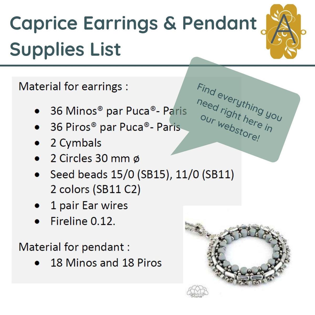 Caprice Earrings and Pendant Pattern par Puca - The Argus Collection