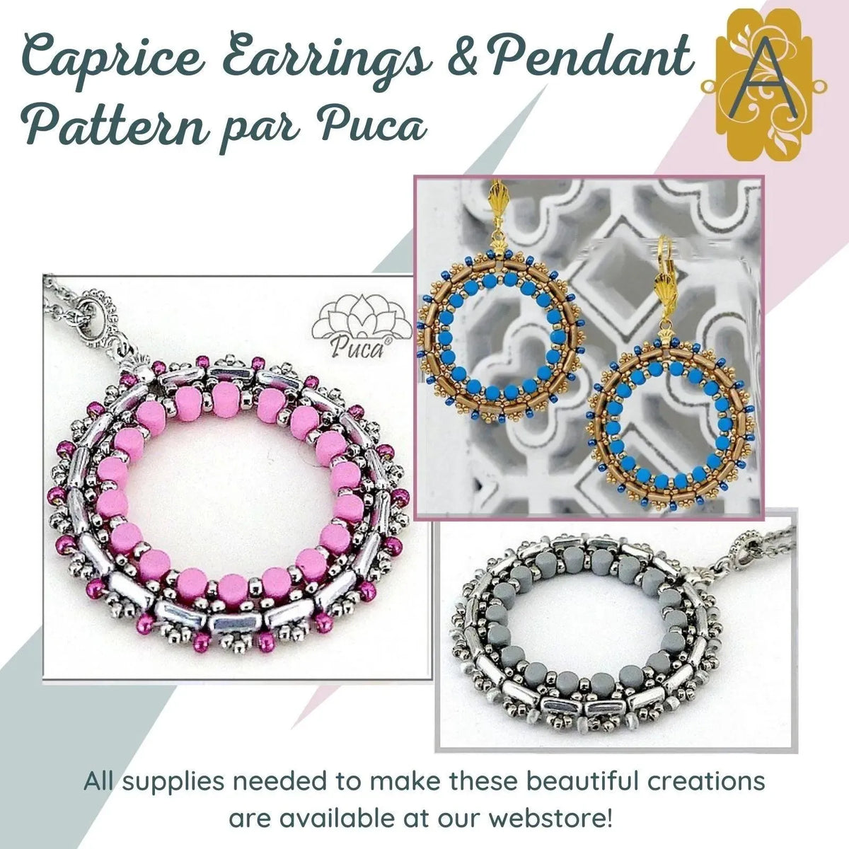 Caprice Earrings and Pendant Pattern par Puca - The Argus Collection