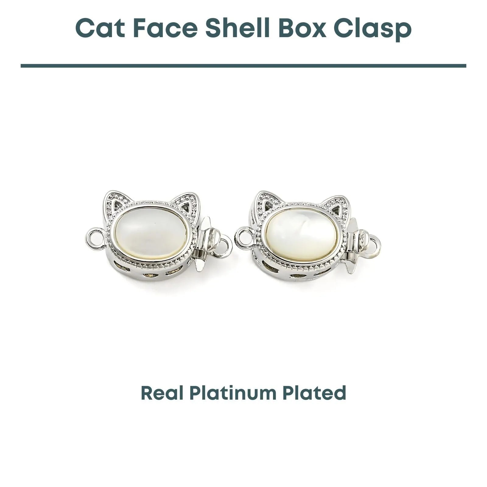 Cat Face Shell Box Clasp, Real Platinum Plate, 1 Piece - The Argus Collection