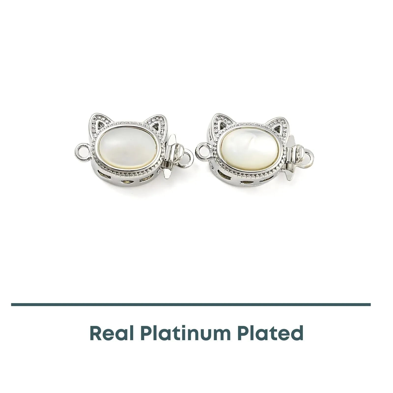 Cat Face Shell Box Clasp, Real Platinum Plate, 1 Piece - The Argus Collection