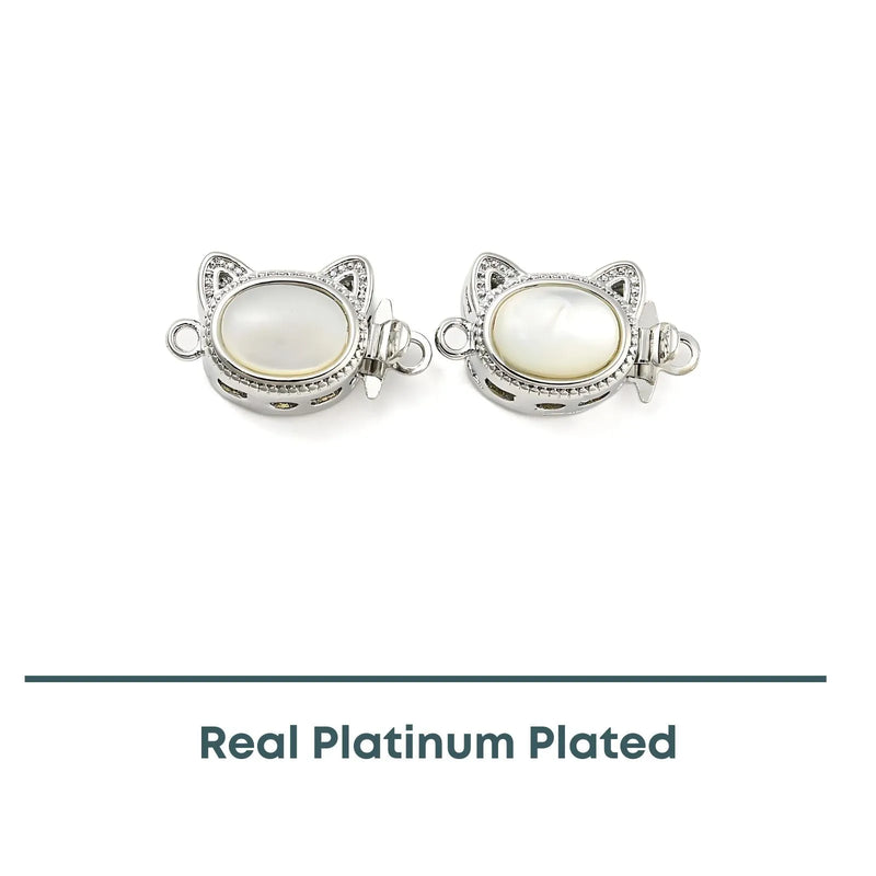 Cat Face Shell Box Clasp, Real Platinum Plate, 1 Piece - The Argus Collection