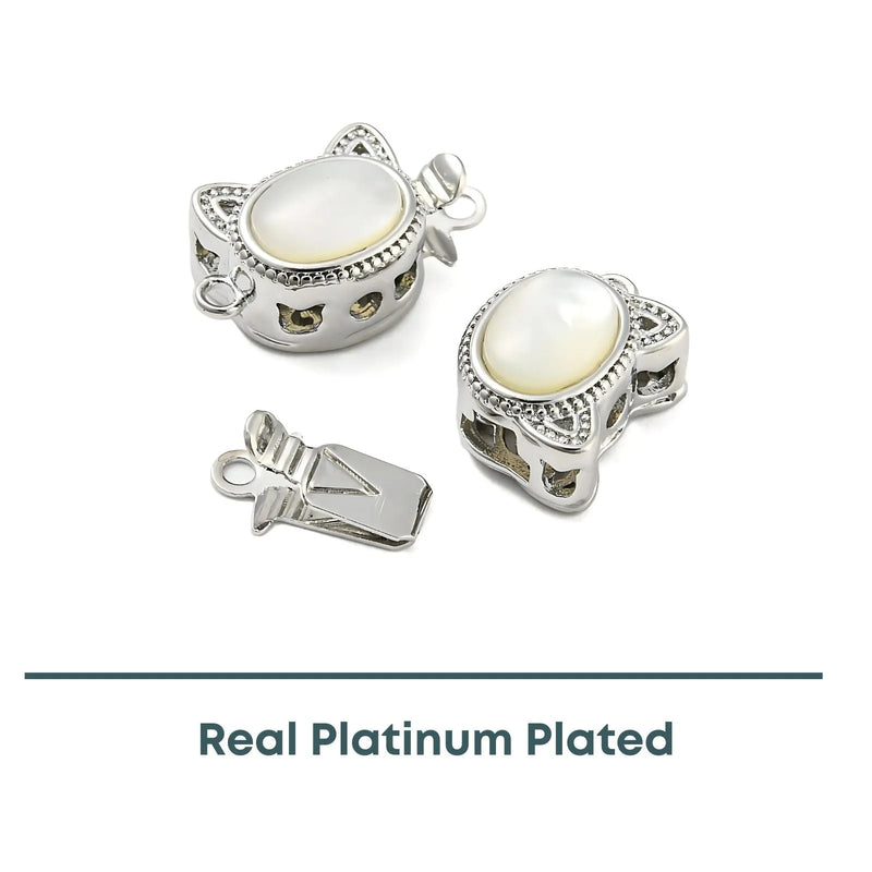 Cat Face Shell Box Clasp, Real Platinum Plate, 1 Piece - The Argus Collection