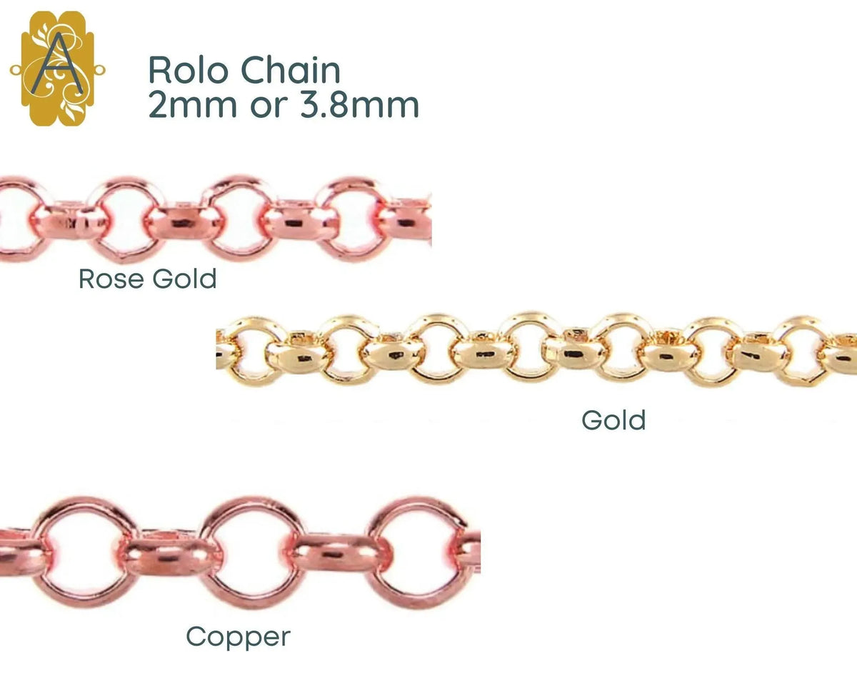 Rolo Euro Chain, 2mm or 3.8mm, 8 Finishes to Choose From - The Argus Collection