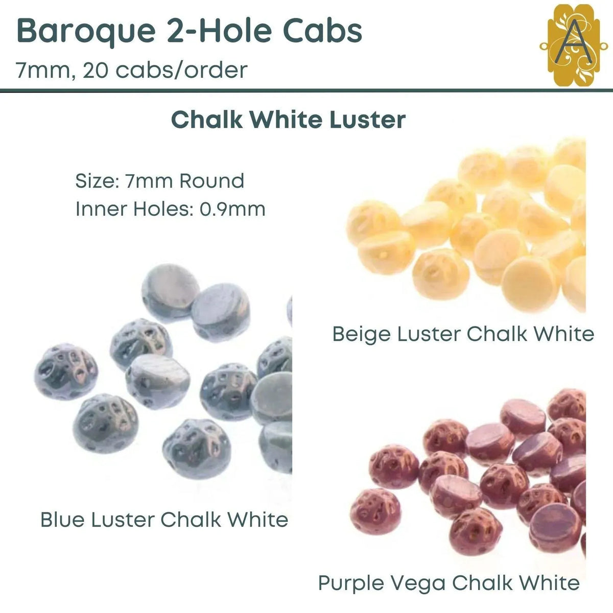 Baroque 7mm Cabochons, Chalk White Luster 3 colors - The Argus Collection