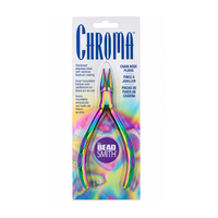 The Beadsmith Chroma Series Chain Nose Pliers in original retail packaging with rainbow titanium coating