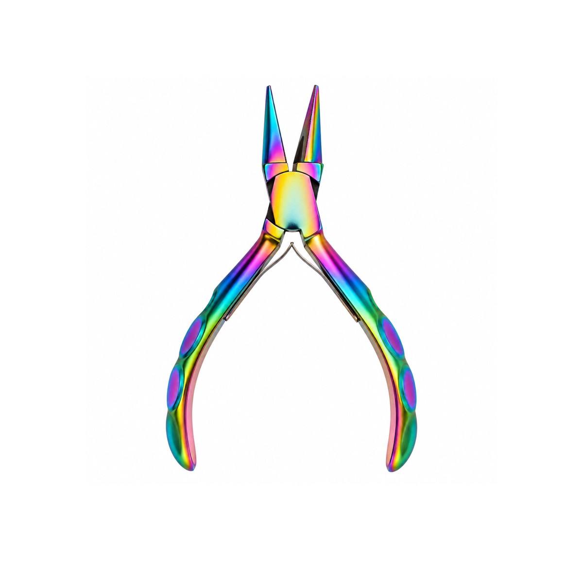 Chroma Series Chain Nose Pliers with rainbow titanium coating, tapered jaws and contoured handles on a white background