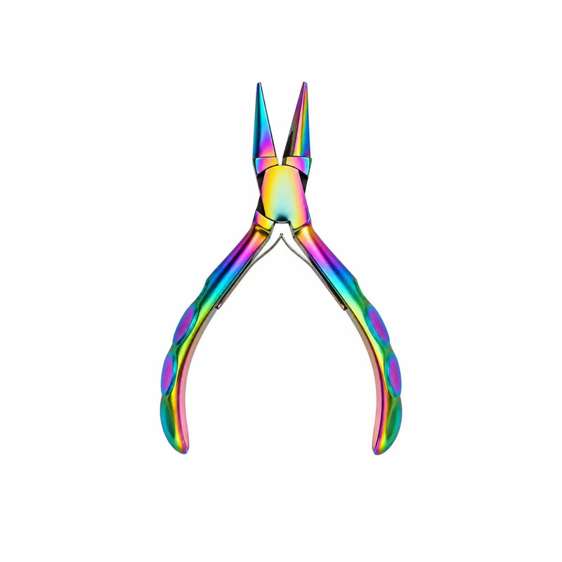 Chroma Series Chain Nose Pliers with rainbow titanium coating, tapered jaws and contoured handles on a white background