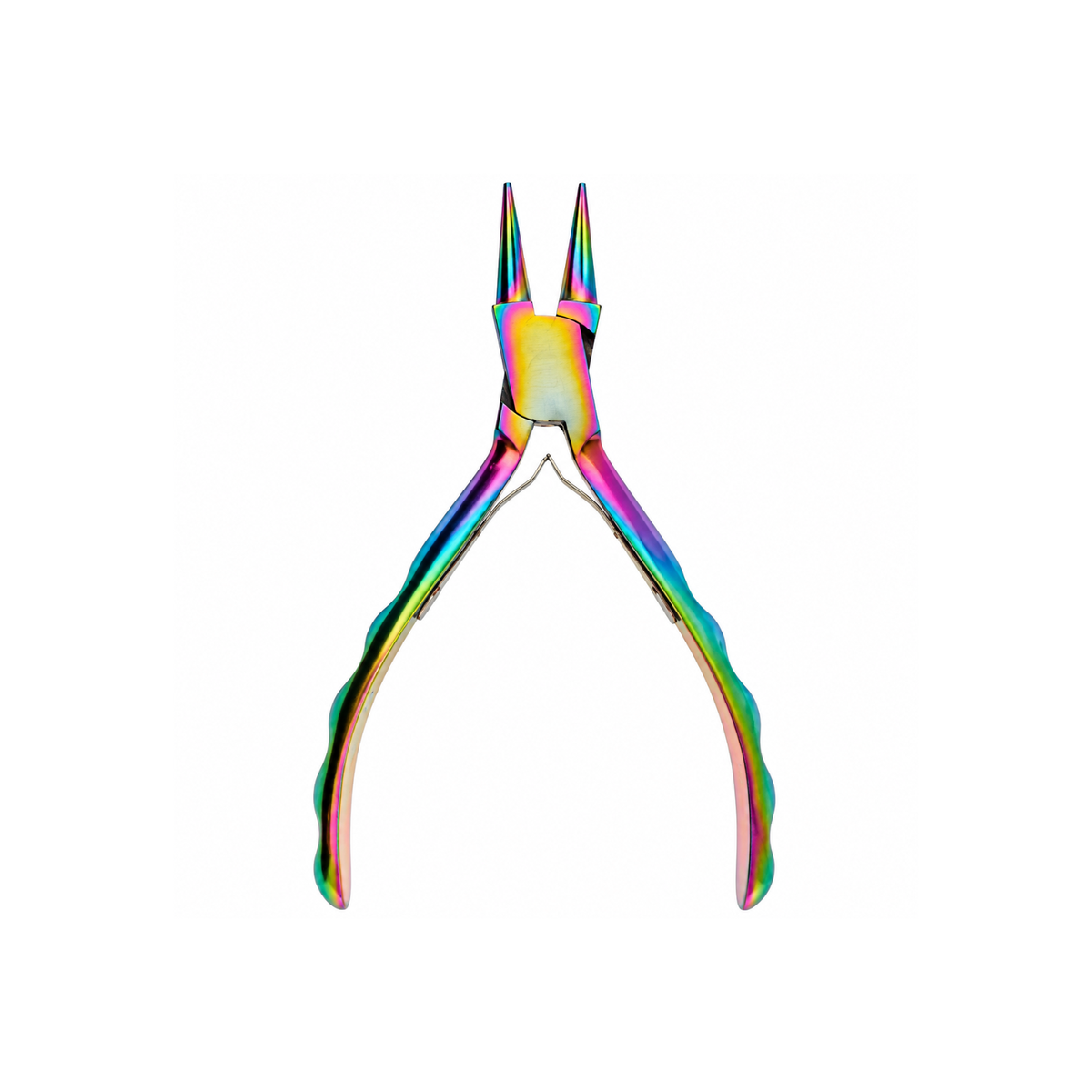 Chroma Series Round Nose Pliers with rainbow titanium coating, tapered round jaws and contoured handles on a white background
