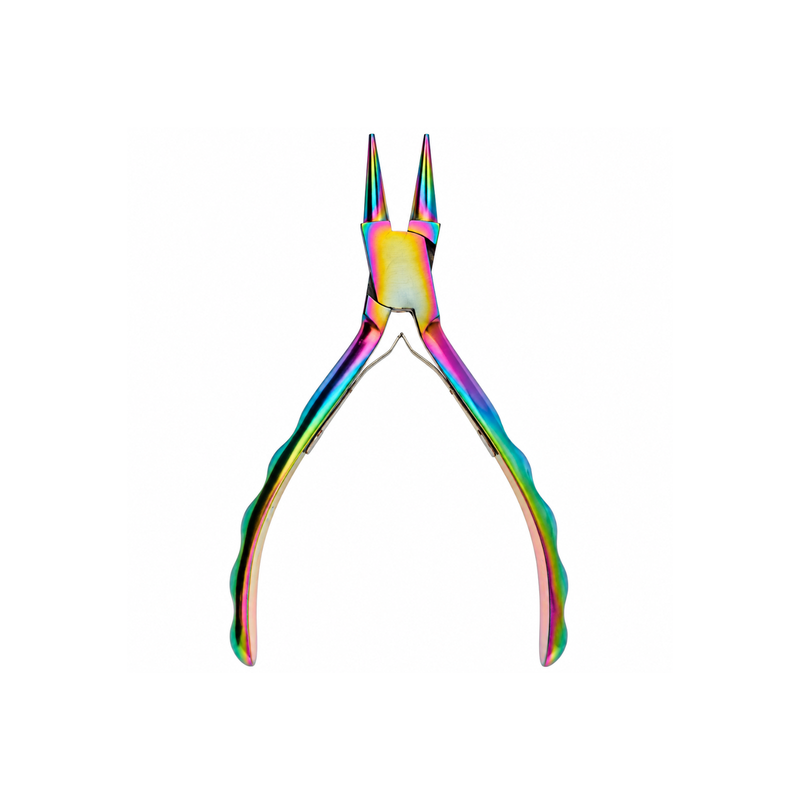 Chroma Series Round Nose Pliers with rainbow titanium coating, tapered round jaws and contoured handles on a white background