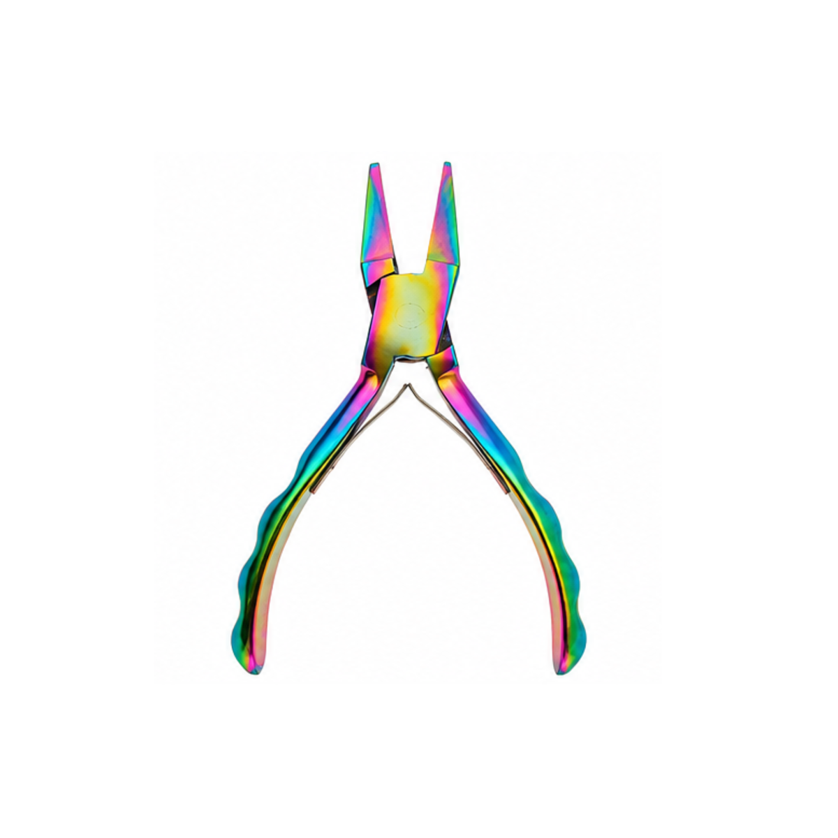 Chroma Series Flat Nose Pliers with rainbow titanium coating, smooth flat jaws and contoured handles on a white background