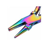 Close-up of Chroma Series Round Concave Pliers showing one rounded jaw and one concave jaw with rainbow titanium coating