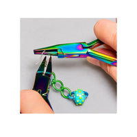 Chroma Series Round Concave Pliers being used to form a wire loop with colourful chain links and a turquoise bead