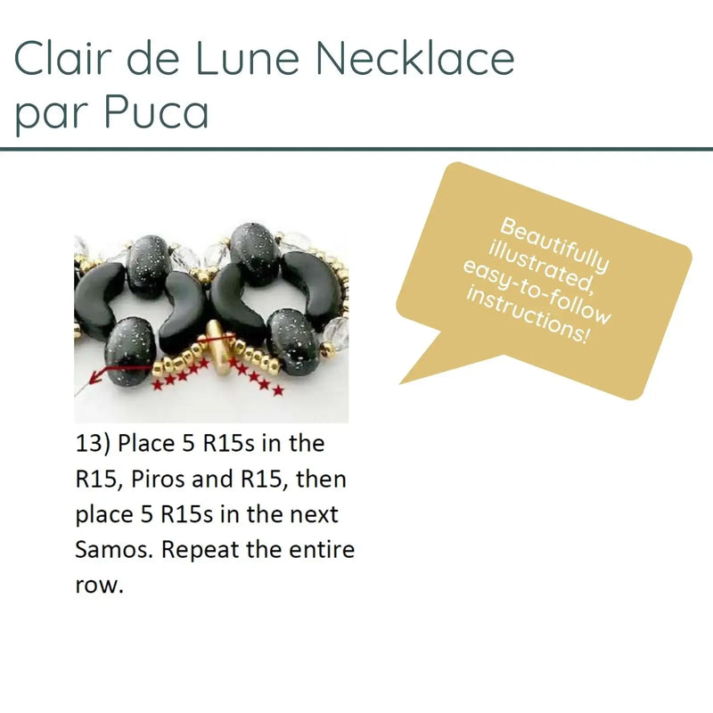 Clair de Lune Necklace par Puca with instructions on a white background