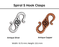 Spiral S Hook Clasps, 3 Finishes