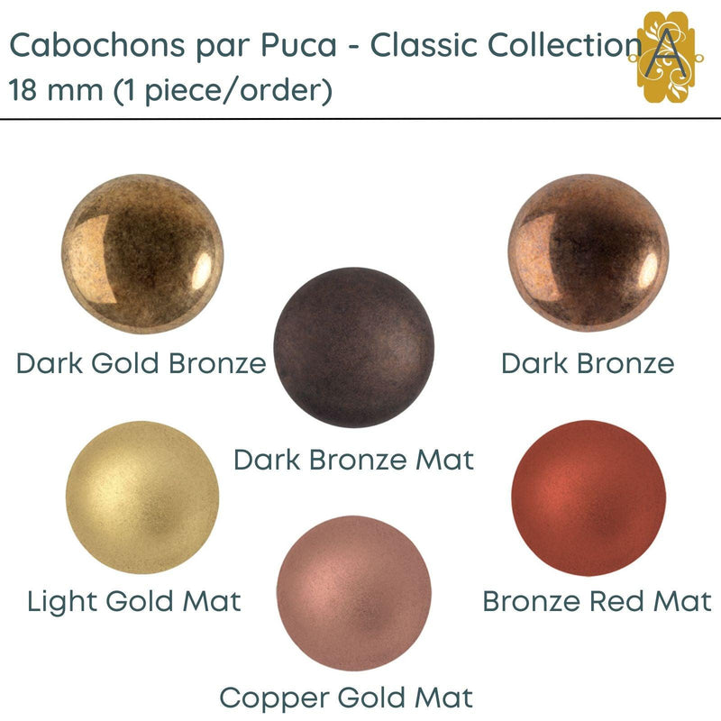 Cabochons par Puca, 18mm, Classic Collection, 6 Colors - The Argus Collection