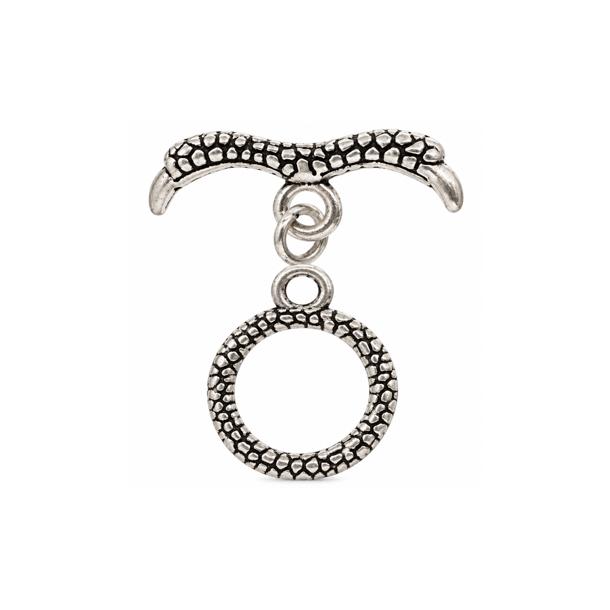 Claw Toggle Clasp in Antique Silver with textured round ring and curved toggle bar