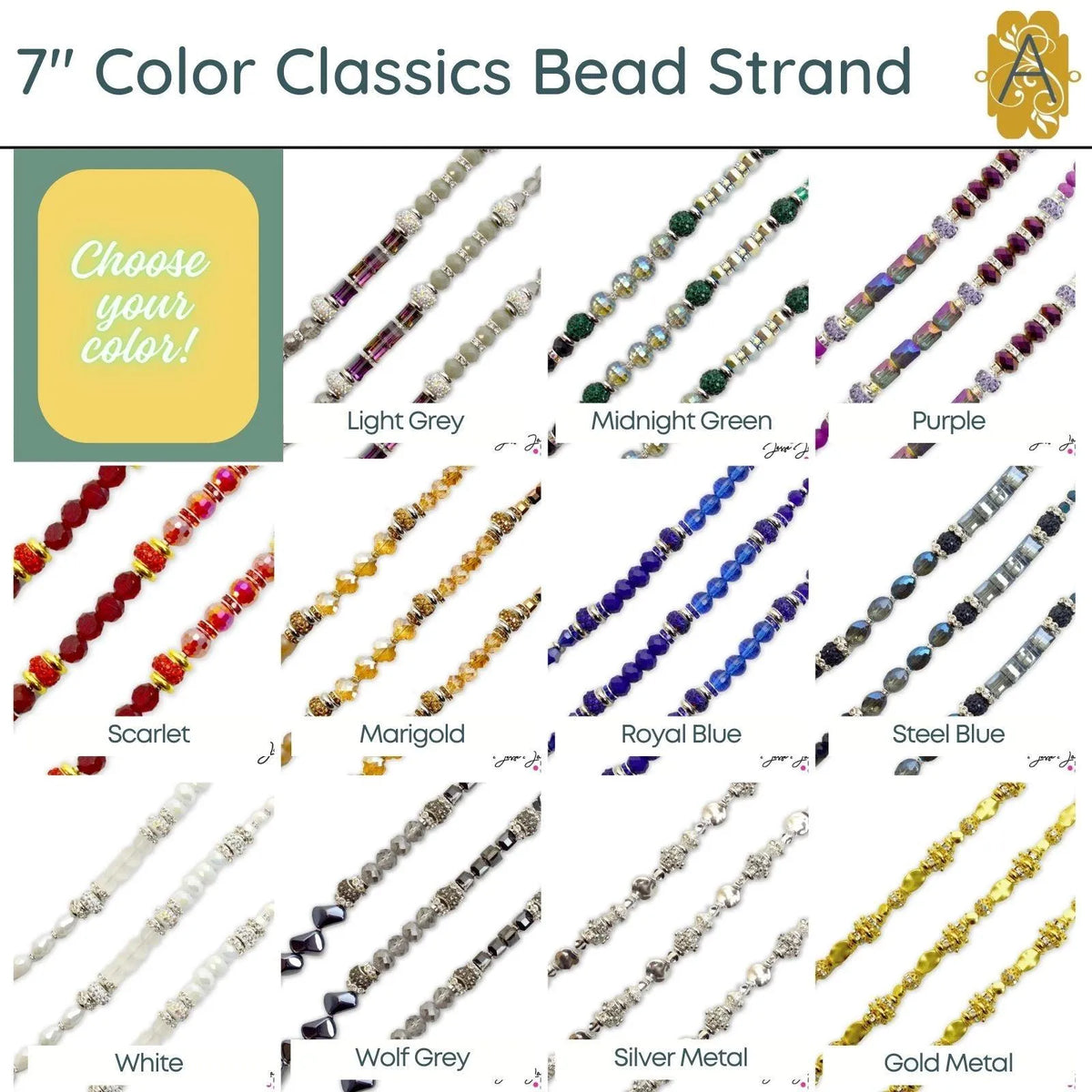 Color Classics, 7" Bead Strands, by Jesse James Beads, 11 Colors - The Argus Collection