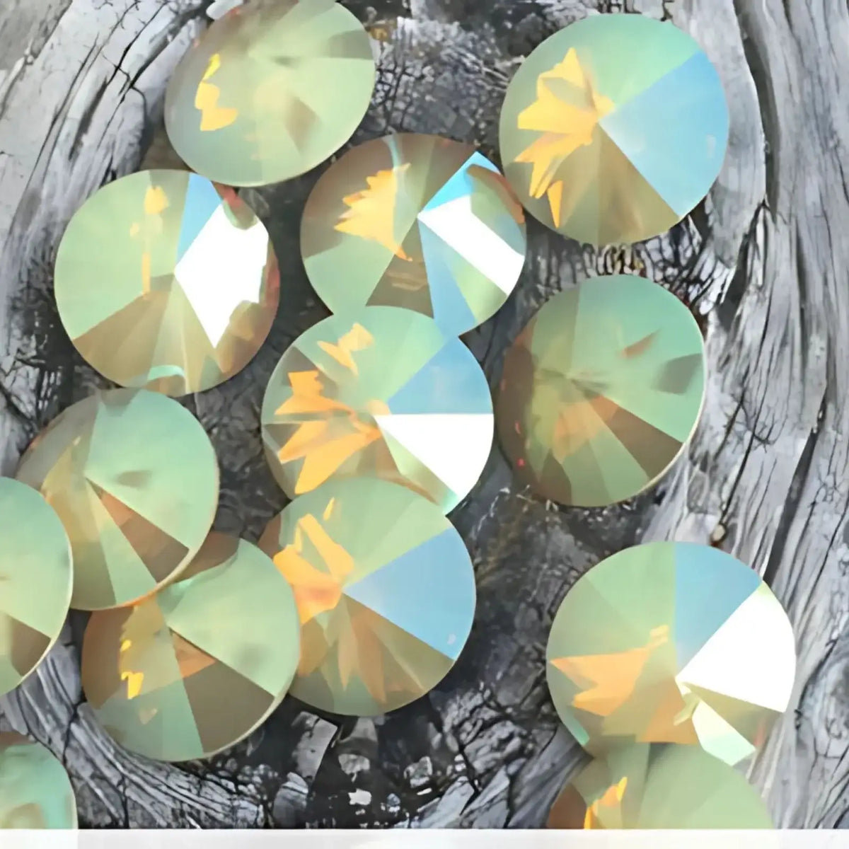 Brilliance Crystal Rivolis, 1122, 12mm, White Opal Verde - The Argus Collection