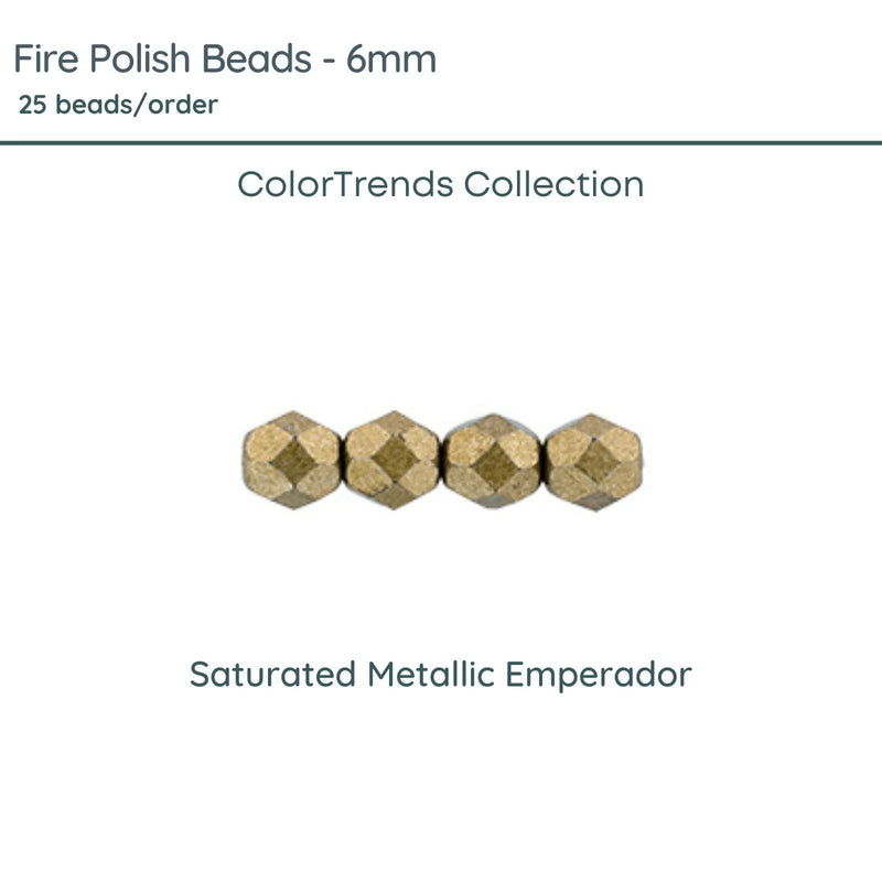 Fire Polish Beads, 6mm, Saturated Metallic Empador, 25 pieces - The Argus Collection