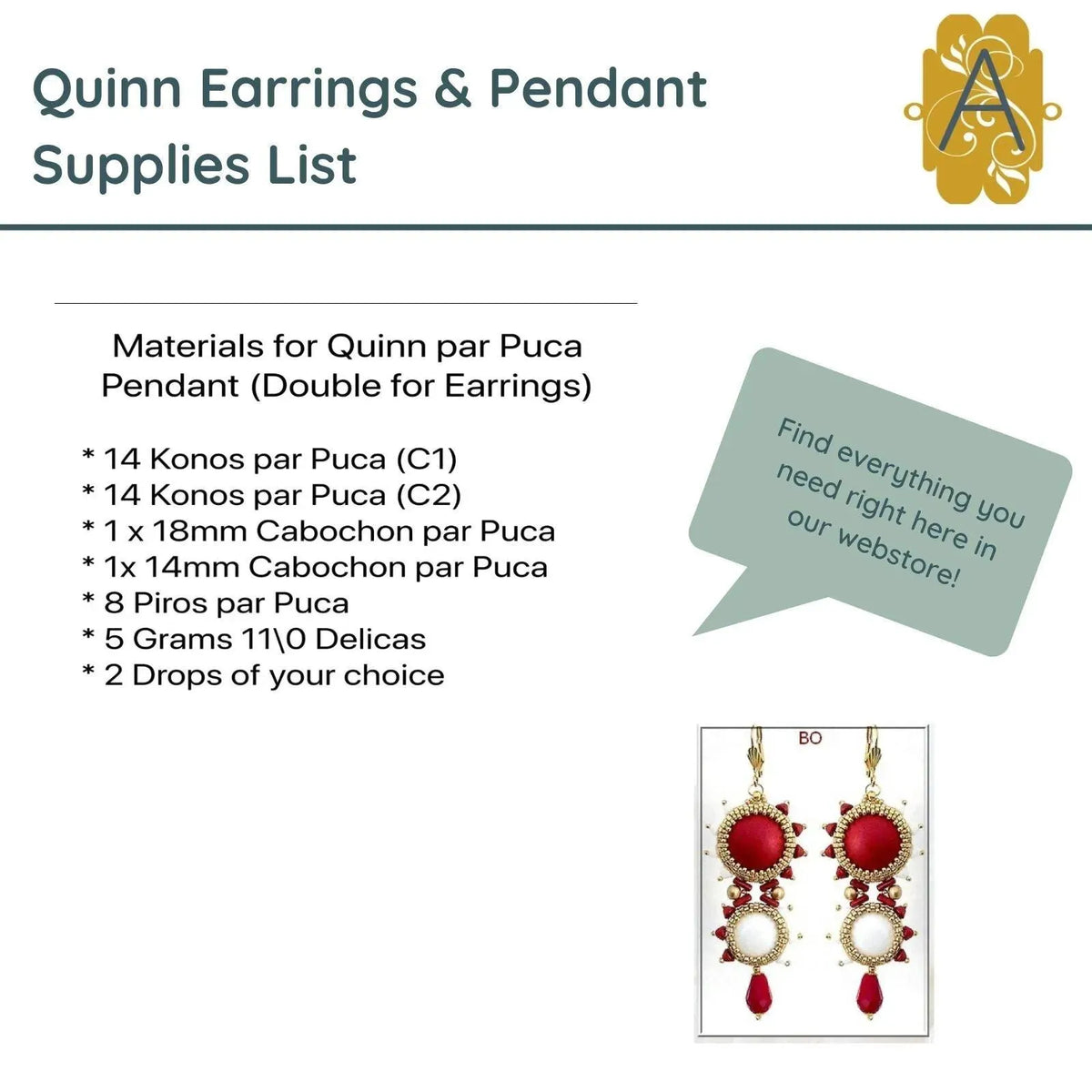 Quinn Earring and Pendant Pattern par Puca - The Argus Collection