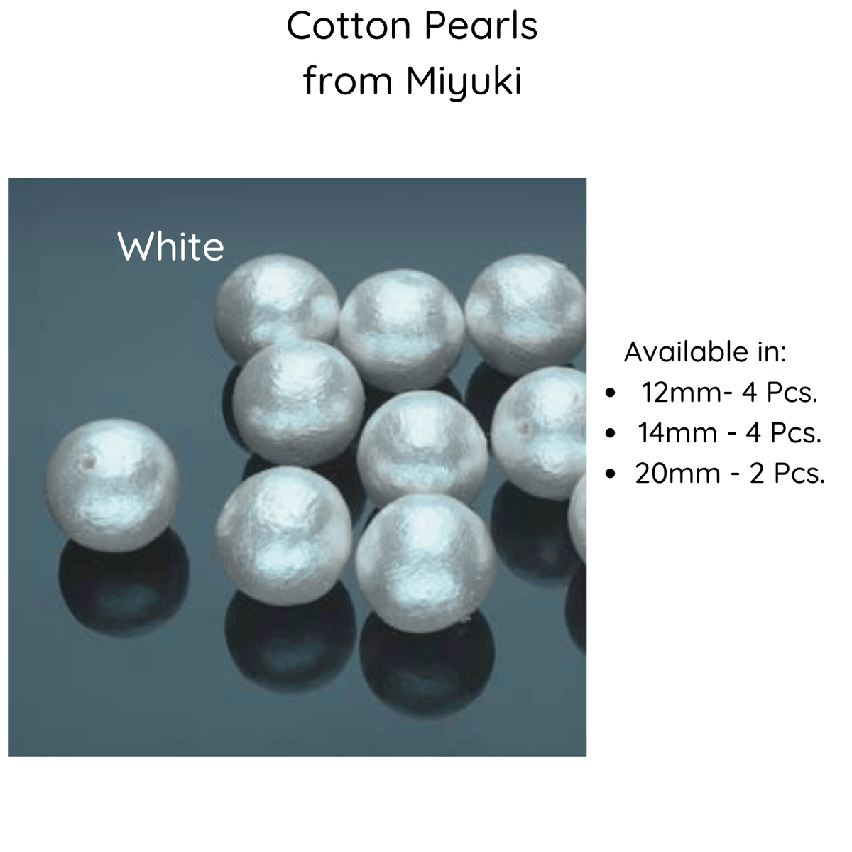 Cotton Pearls by Miyuki, White or Ivory, 12, 14 or 20mm - The Argus Collection