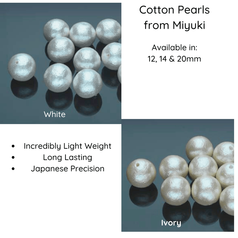 Cotton Pearls by Miyuki, White or Ivory, 12, 14 or 20mm - The Argus Collection