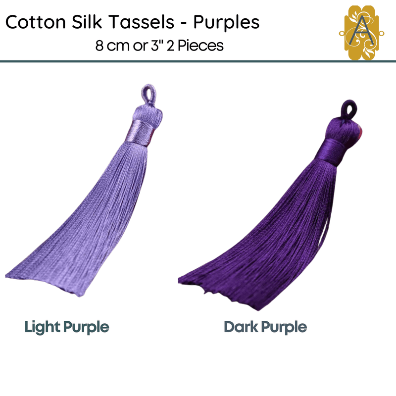 Cotton Silk Tassels - Purples 8 cm, 3 inches - 2 Pieces - The Argus Collection