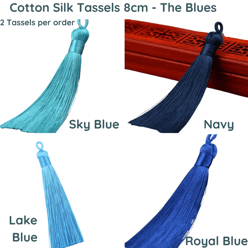 Cotton Silk Tassels- The Blues, 2 Pieces, 8 cm - The Argus Collection