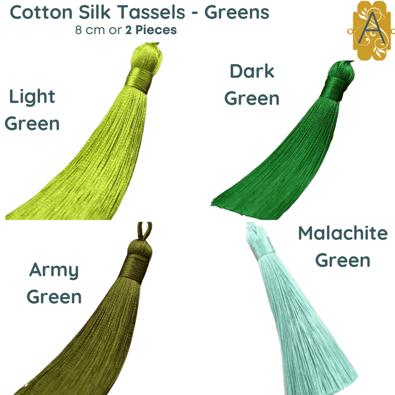 Cotton Silk Tassels - Greens 8 cm, 3 inches - 2 Pieces - The Argus Collection