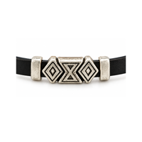 Example black leather bracelet with 10mm Crimp Bar Sliders securing decorative metal sliders