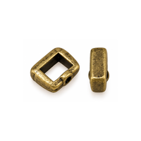 5mm Crimp Bar Slider for flat leather or cork in Antique Brass with crimpable back