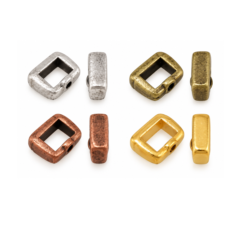 5mm Crimp Bar Sliders for flat leather or cork in Antique Silver, Antique Brass, Antique Copper and 24K Gold Plate