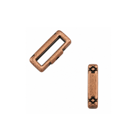 Antique Copper  Cross Hatch 10mm crimpable flat leather slider shown from front and side views