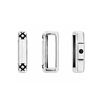 Silver Cross Hatch 10mm crimpable flat leather slider shown from front, side and back views
