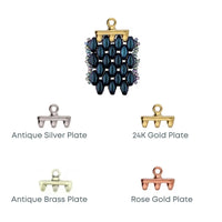 Jewelry clasp with four color options: Antique Silver, 24K Gold, Antique Brass, and Rose Gold on a white background.