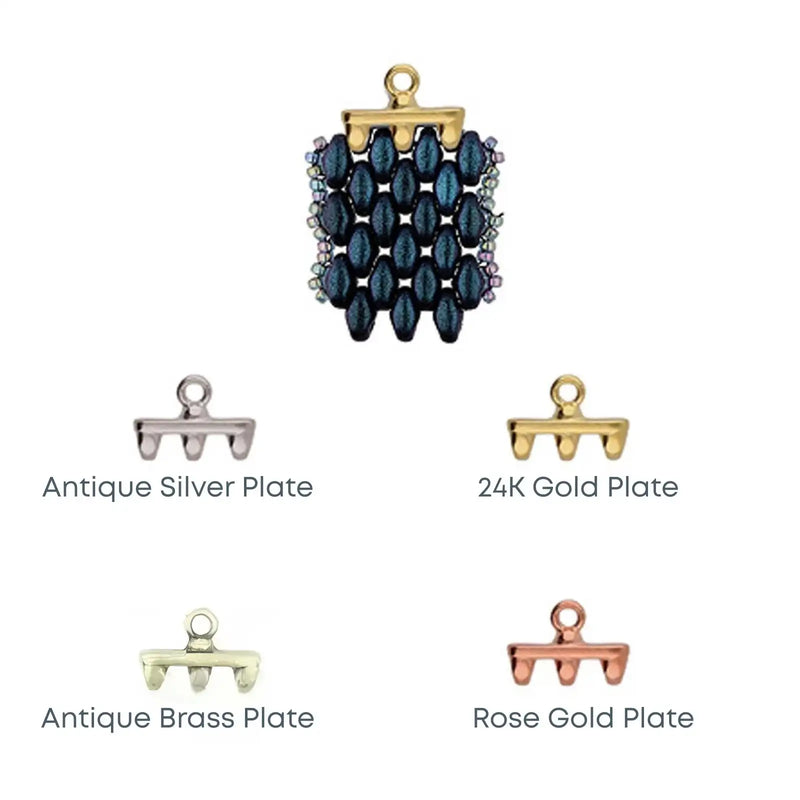 Jewelry clasp with four color options: Antique Silver, 24K Gold, Antique Brass, and Rose Gold on a white background.