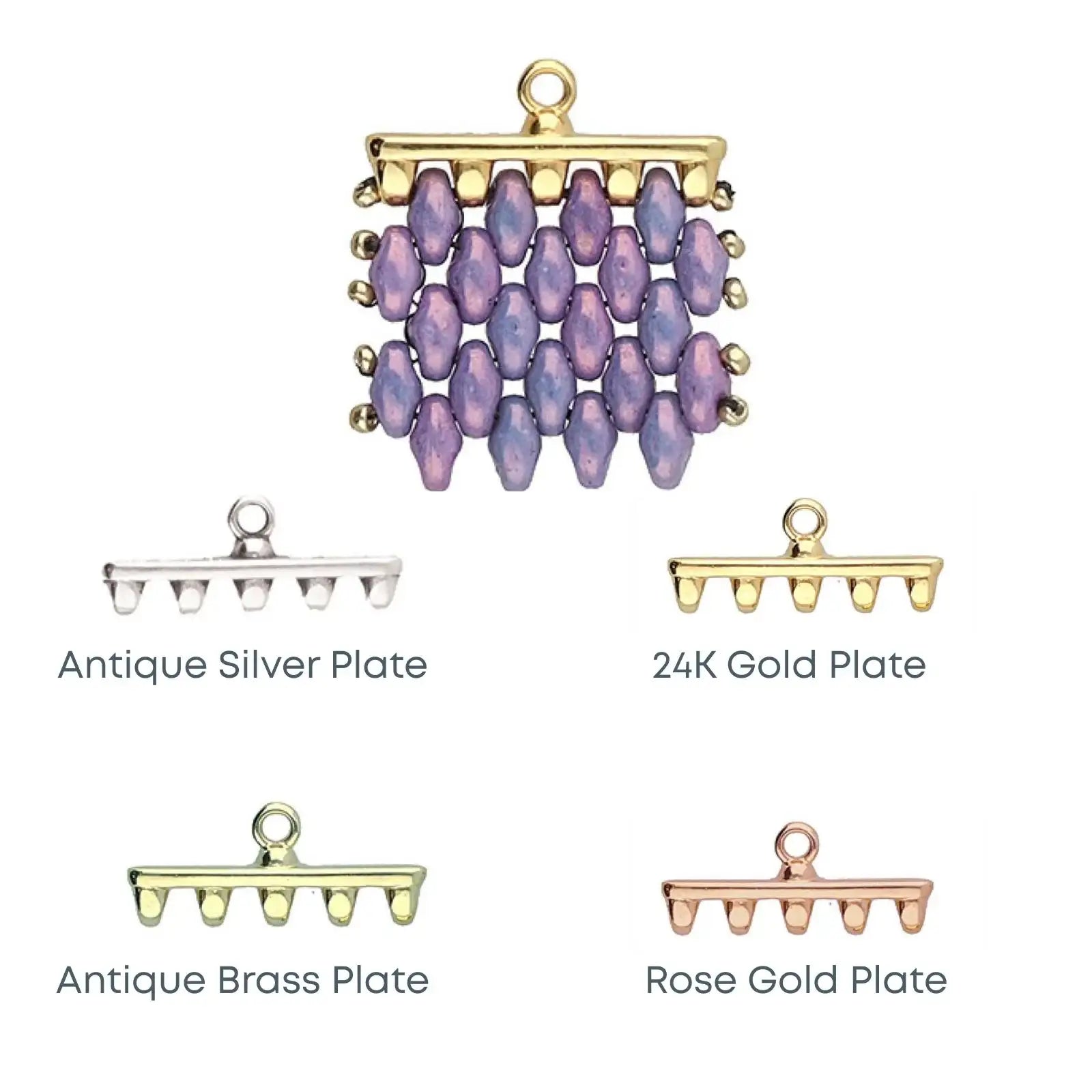 Jewelry clasp with color options labeled on a white background