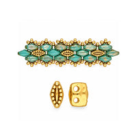 Cymbal Varidi SuperDuo bead substitute in 24K Gold Plate with beadwork example