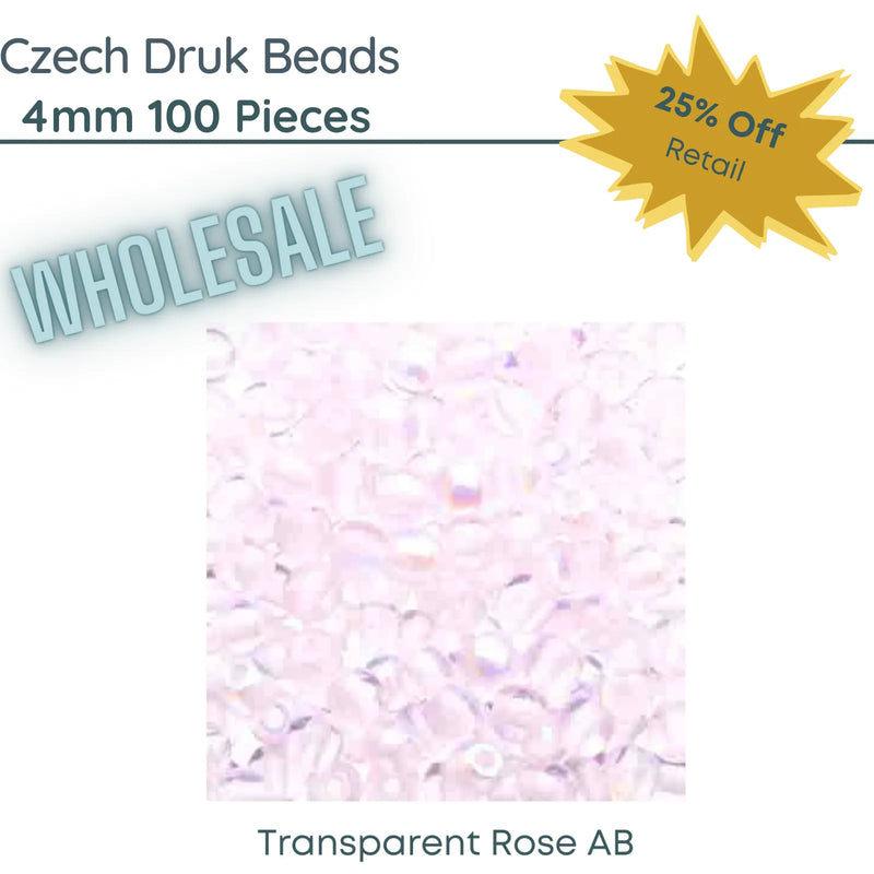 WHOLESALE, Czech Druk Beads, 4mm, Transparent Light AB - The Argus Collection