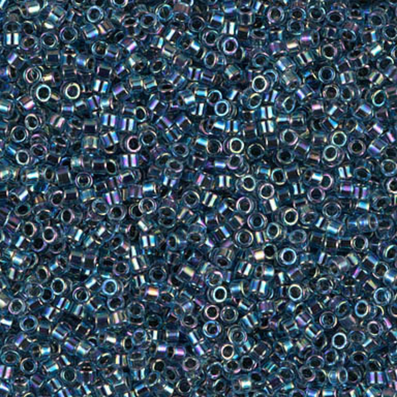 Close-up of small blue beads with metallic sheen