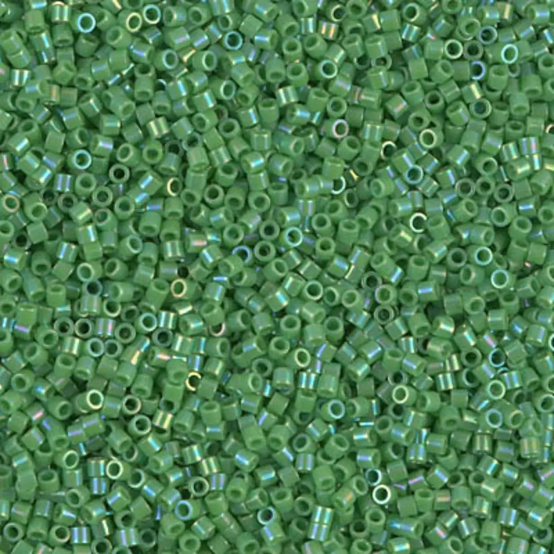 Miyuki 15/0 Delica Beads, DBS-0163, Opaque Green AB, 7 grams - The Argus Collection