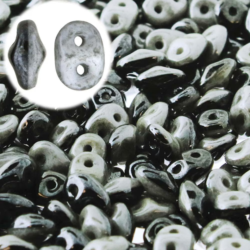 Superduo Beads, Duet Black/White Grey Luster, 10g.