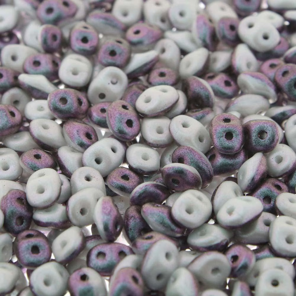 Superduo Beads, Duet Polychrome Mix, Berry & Cream, 10g.