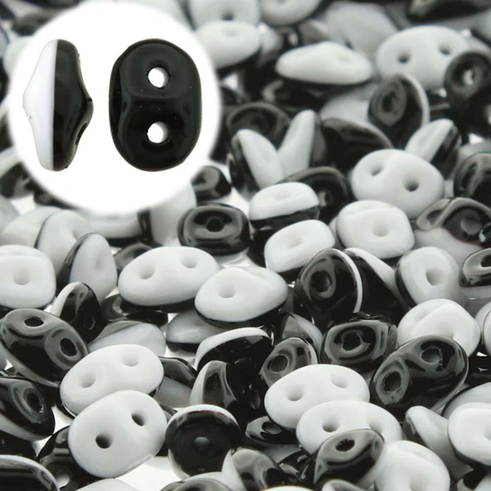 Superduo Beads, Duet Black/White Opaque, 10g.