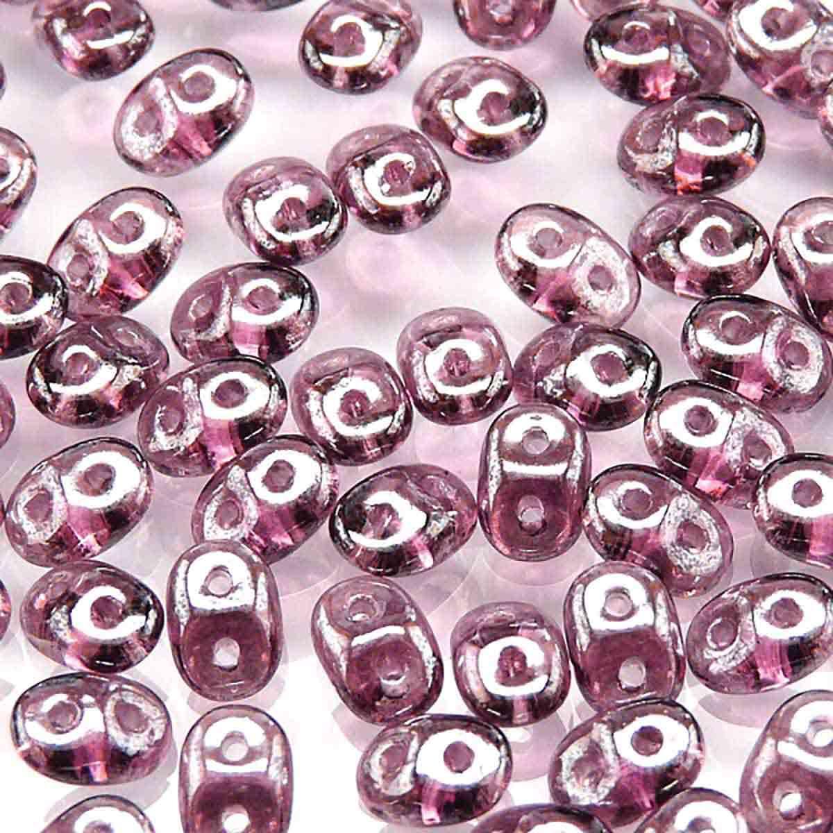 Superduo Beads, Amethyst White Luster, 10g.