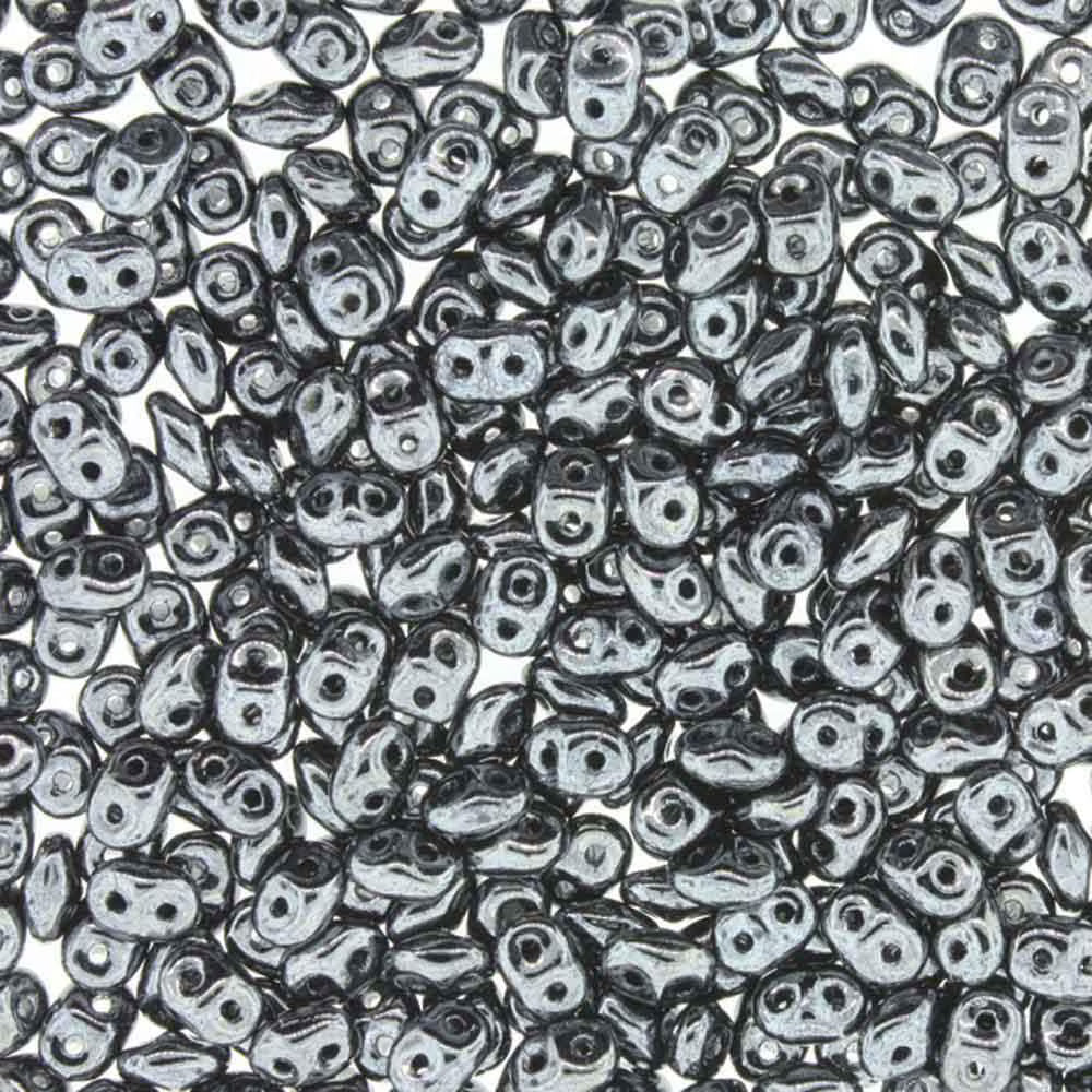Superduo Beads, Jet Hematite, 10g.